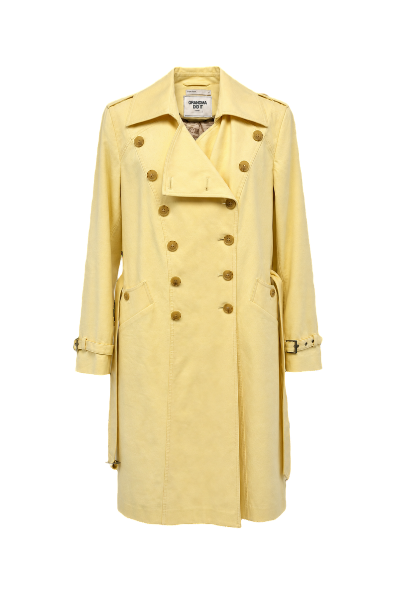 1980s Light Yellow Cotton Trench Coat - Front View