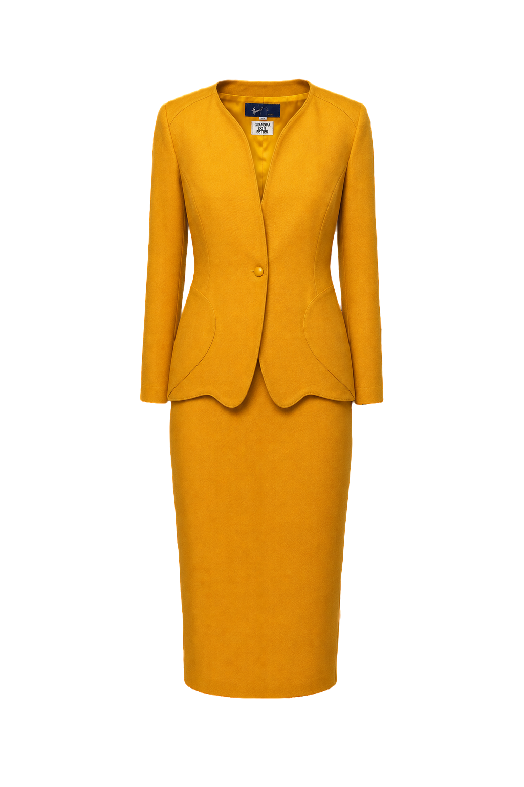 1990s Mustard Yellow Wool Blend 2-Piece Skirt Suit - Front View