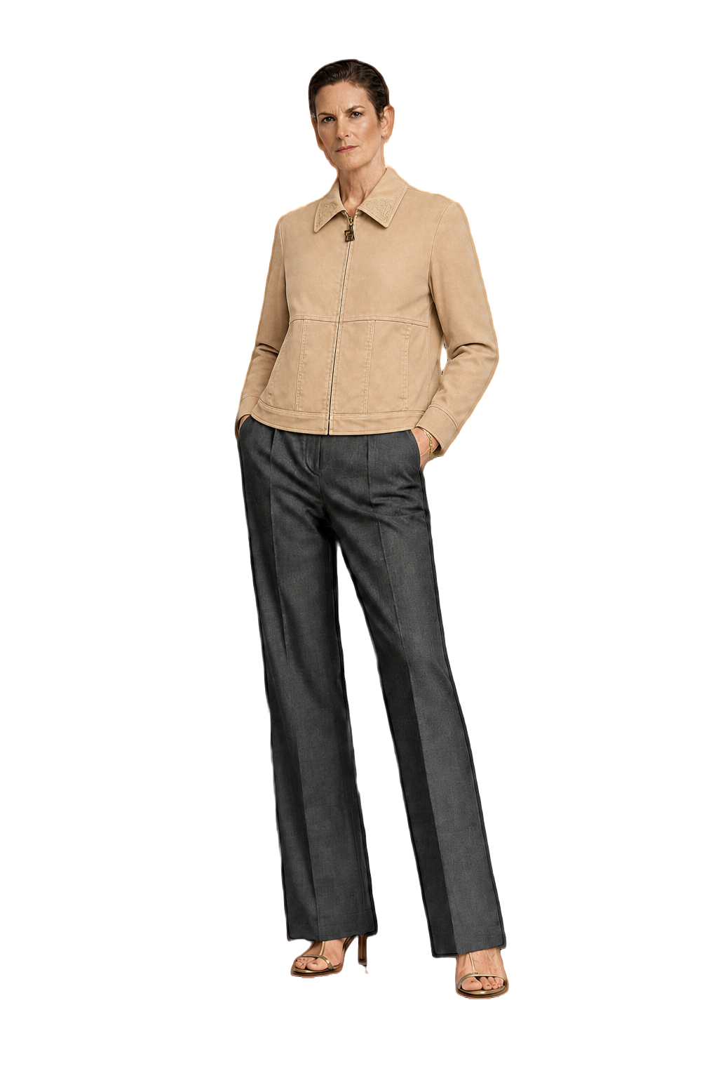 1990s Beige Cotton Blend Jacket - Model