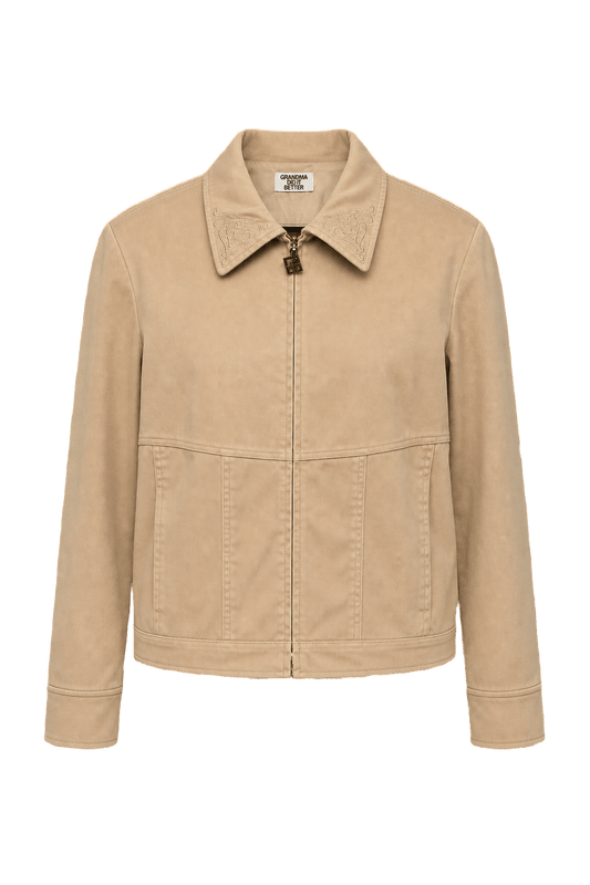 1990s Beige Cotton Blend Jacket - Front View