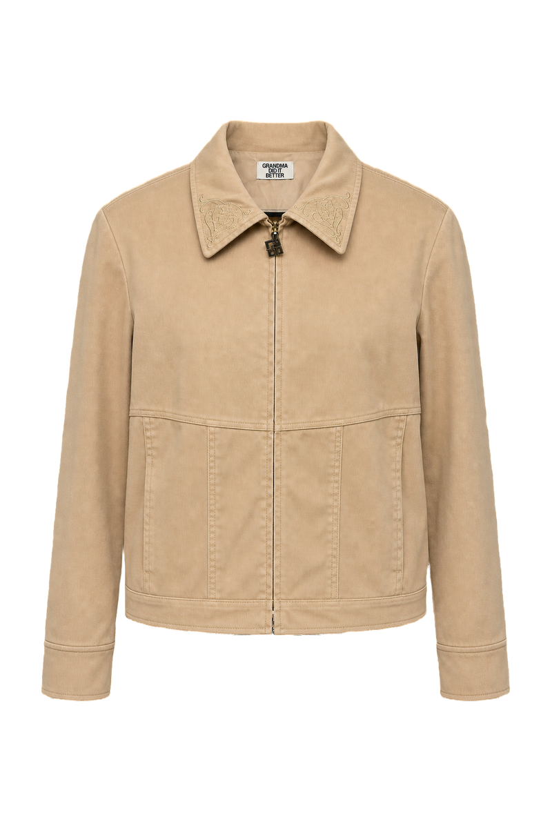 1990s Beige Cotton Blend Jacket - Front View