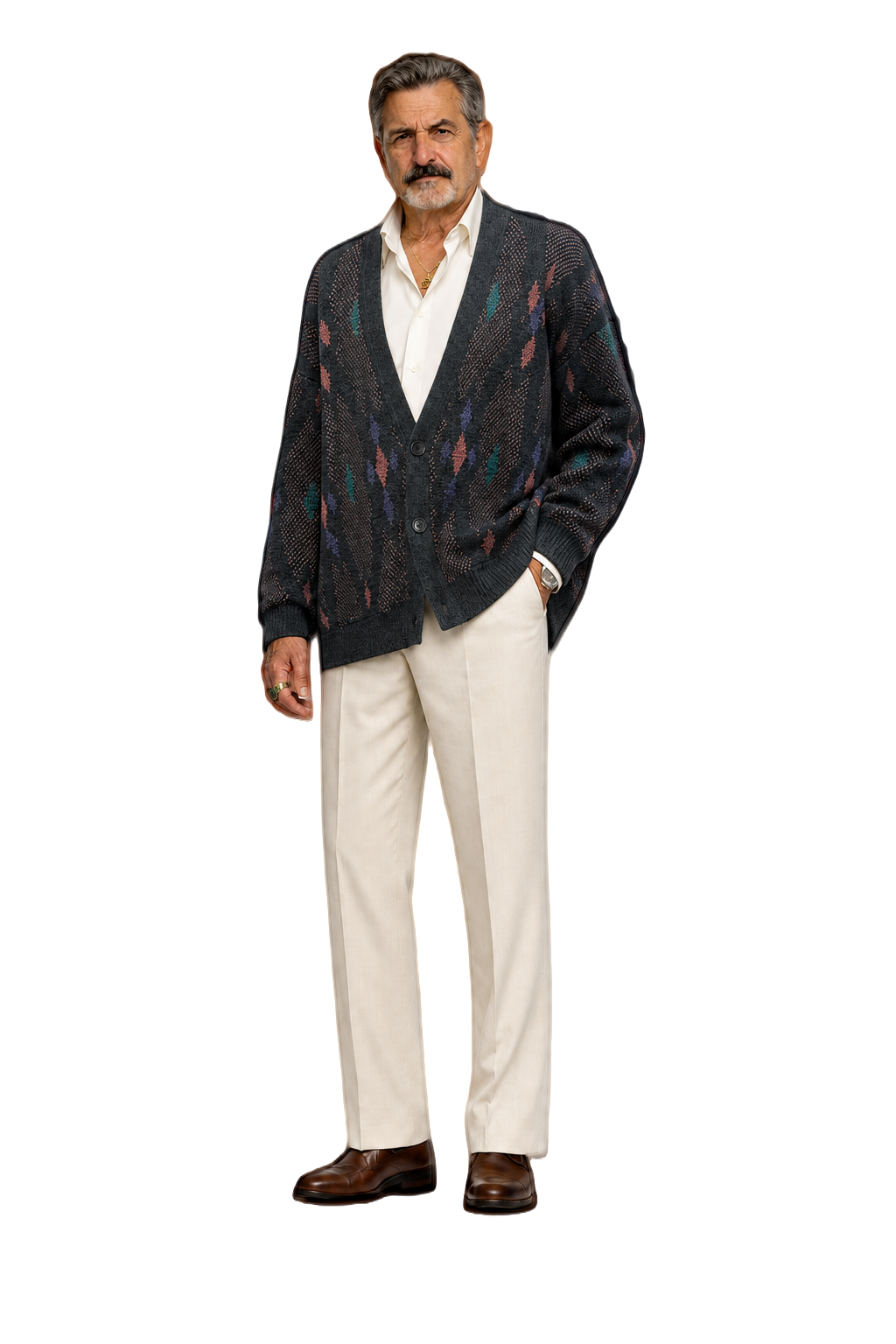 1980s Dark Grey Wool Blend Cardigan - Model