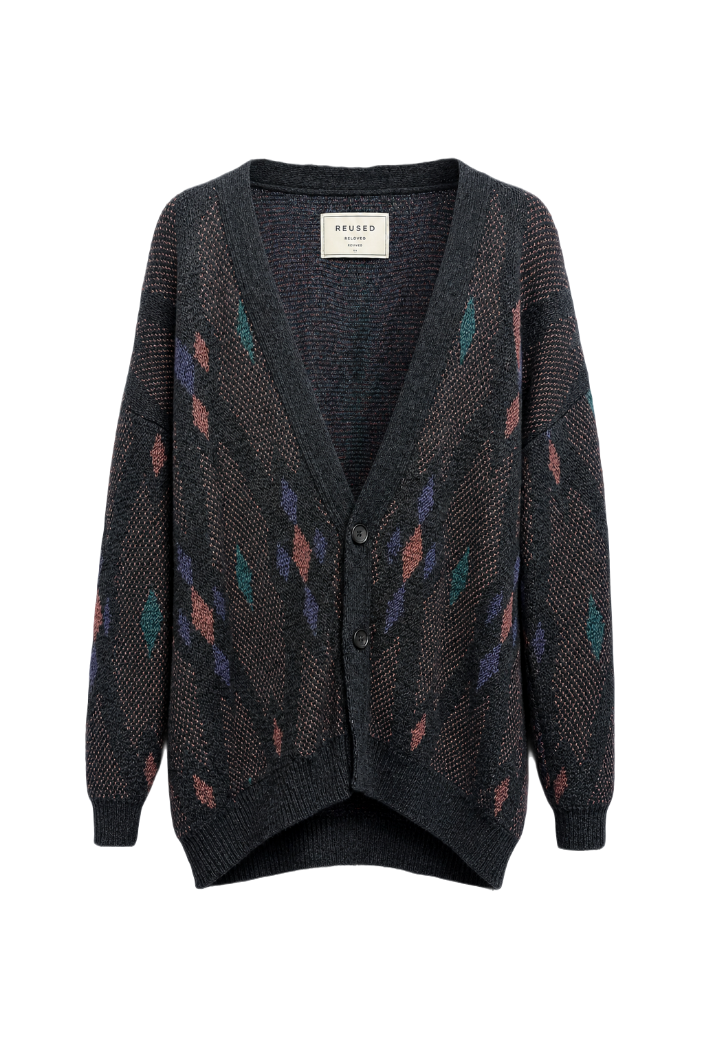 1980s Dark Grey Wool Blend Cardigan - Front View
