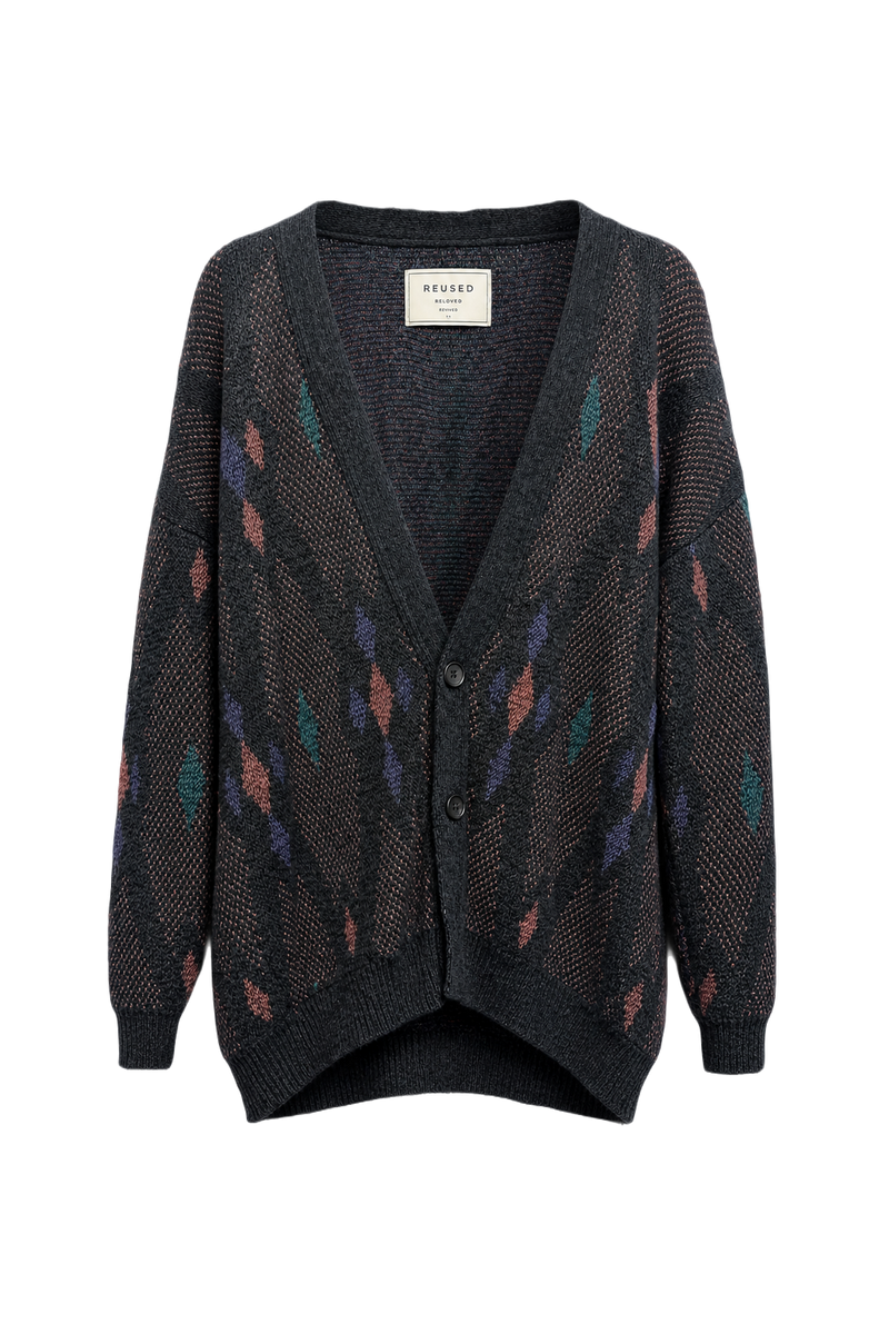 1980s Dark Grey Wool Blend Cardigan - Front View