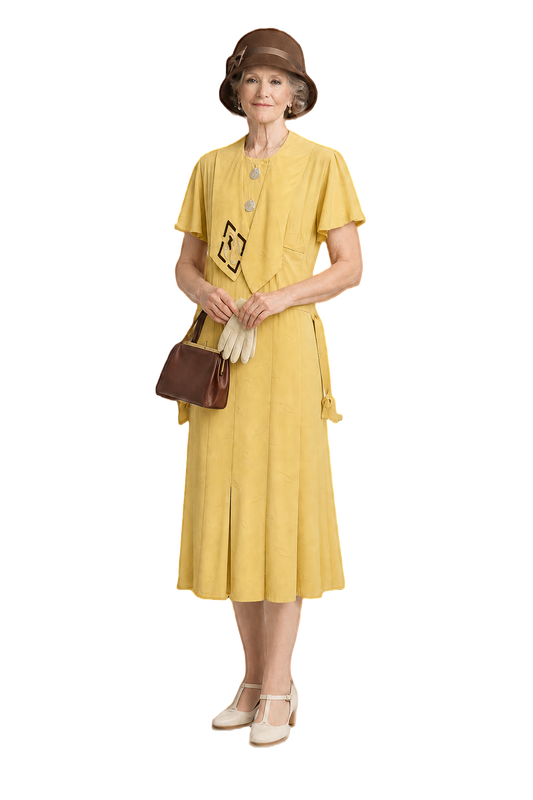 1920s Cream Yellow Silk Dress - Model