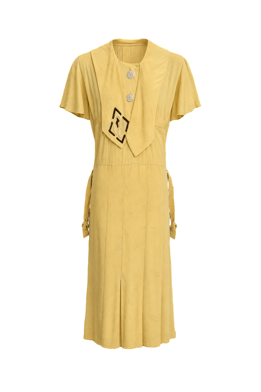 1920s Cream Yellow Silk Dress - Front View