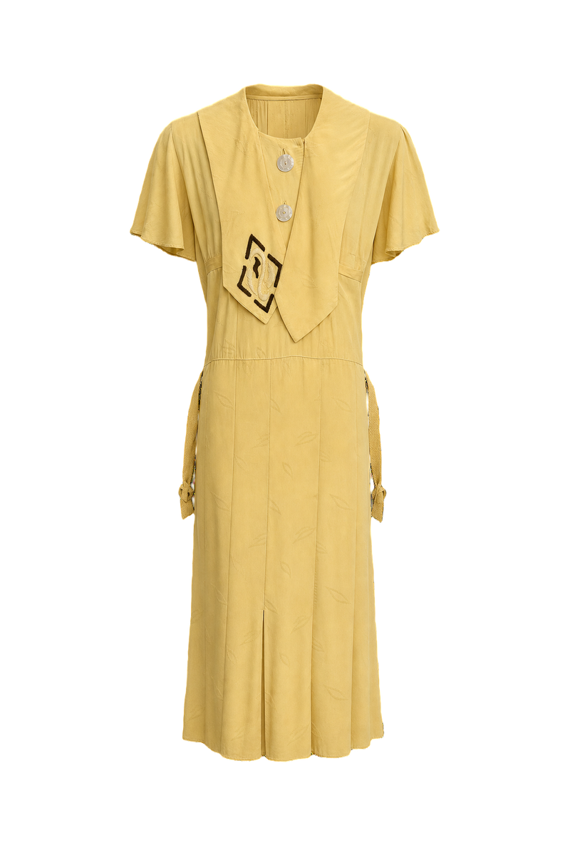 1920s Cream Yellow Silk Dress - Front View