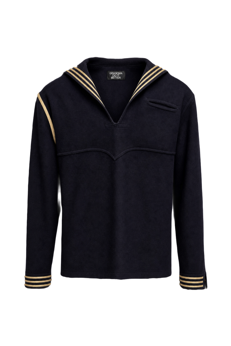 1940s Navy Blue Wool Sailor Shirt - Front View