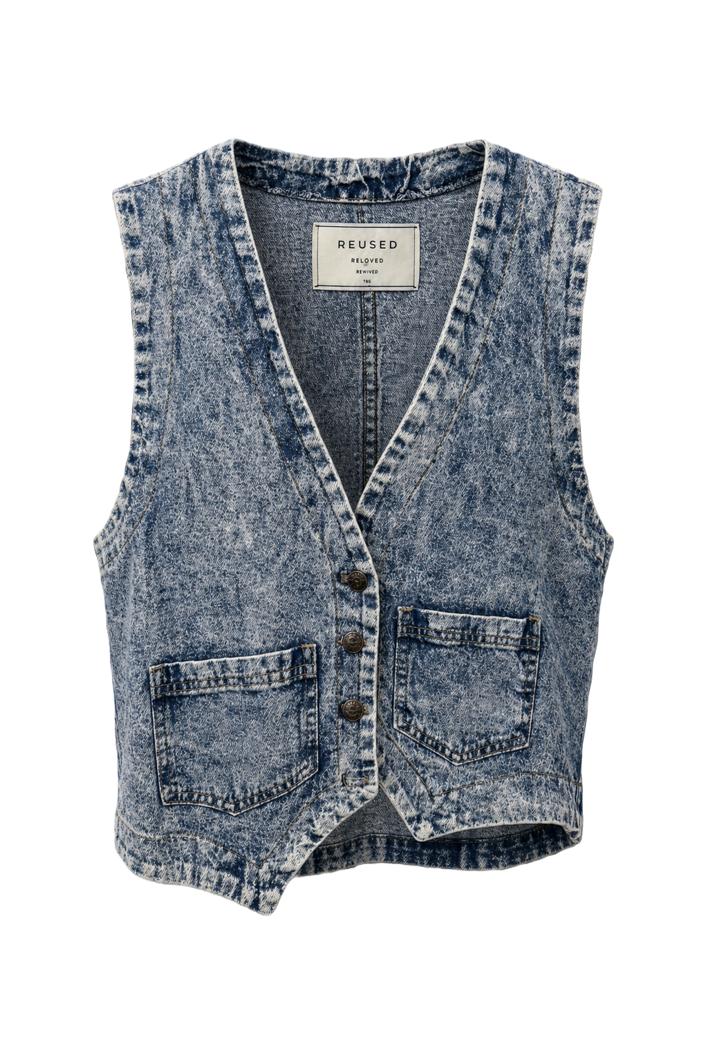 1980s Blue Denim Vest - Front View
