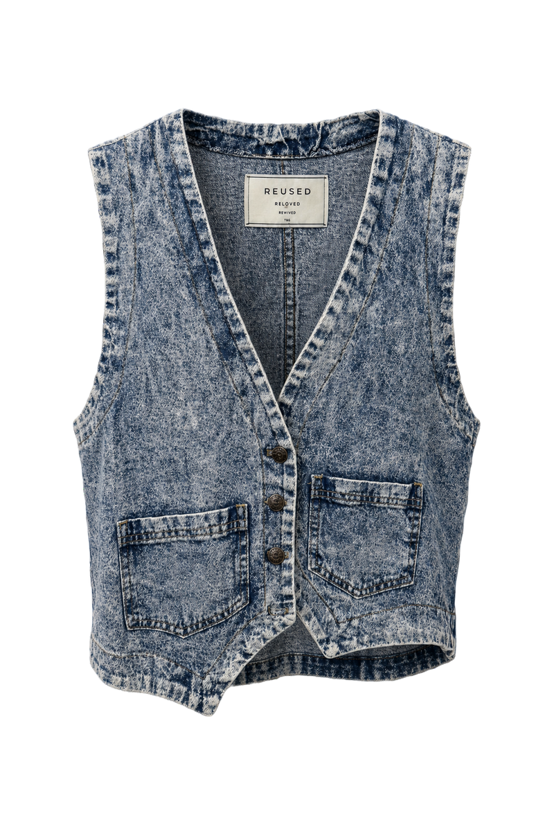 1980s Blue Denim Vest - Front View