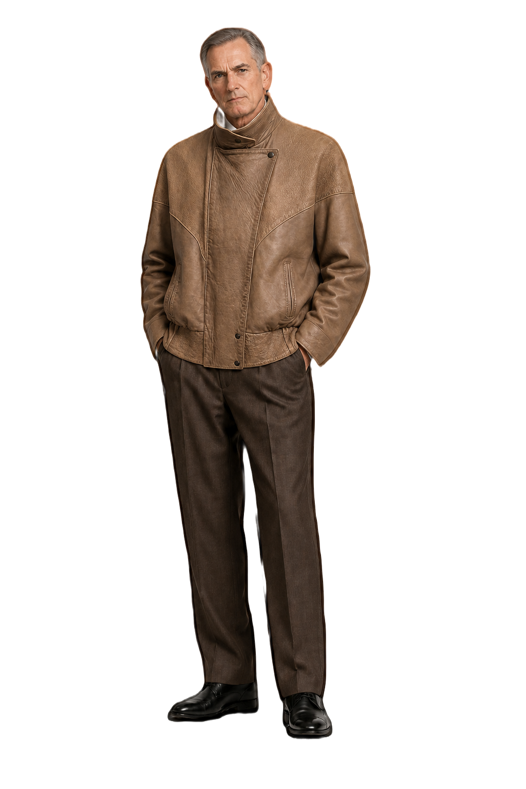 1990s Tan Leather Jacket - Model