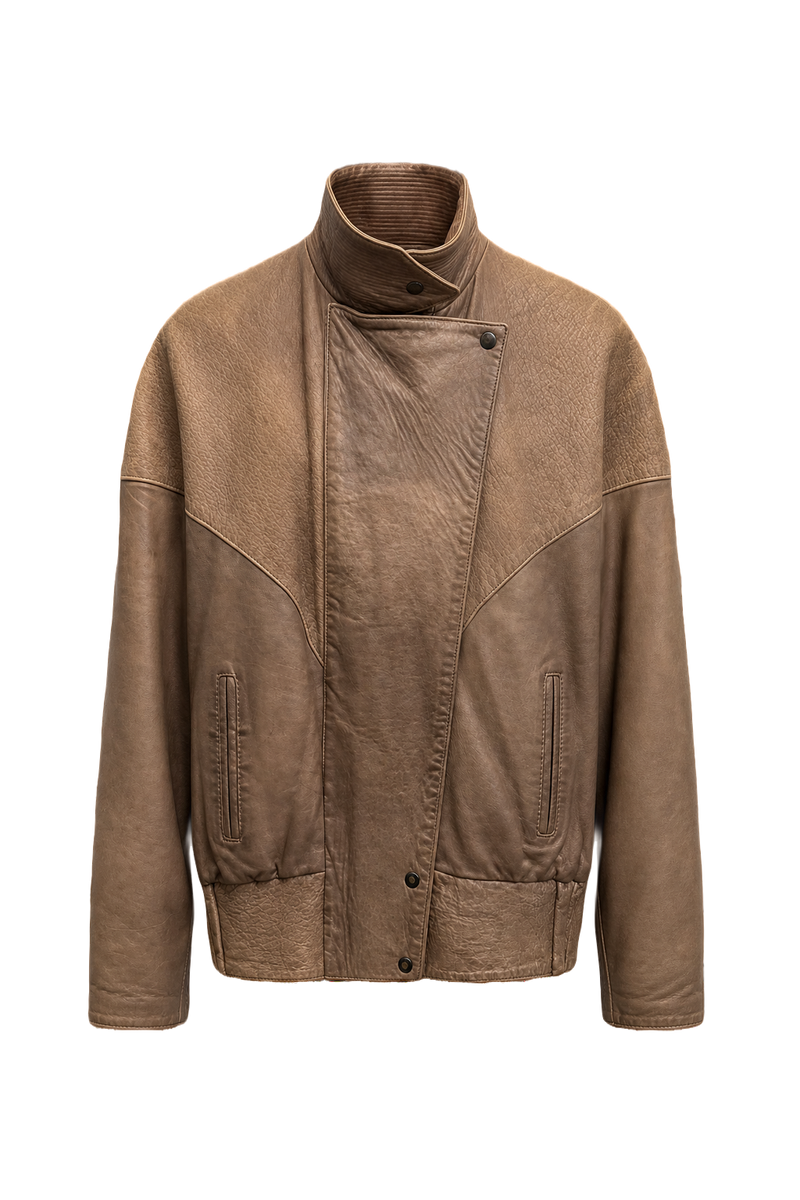1990s Tan Leather Jacket - Front View