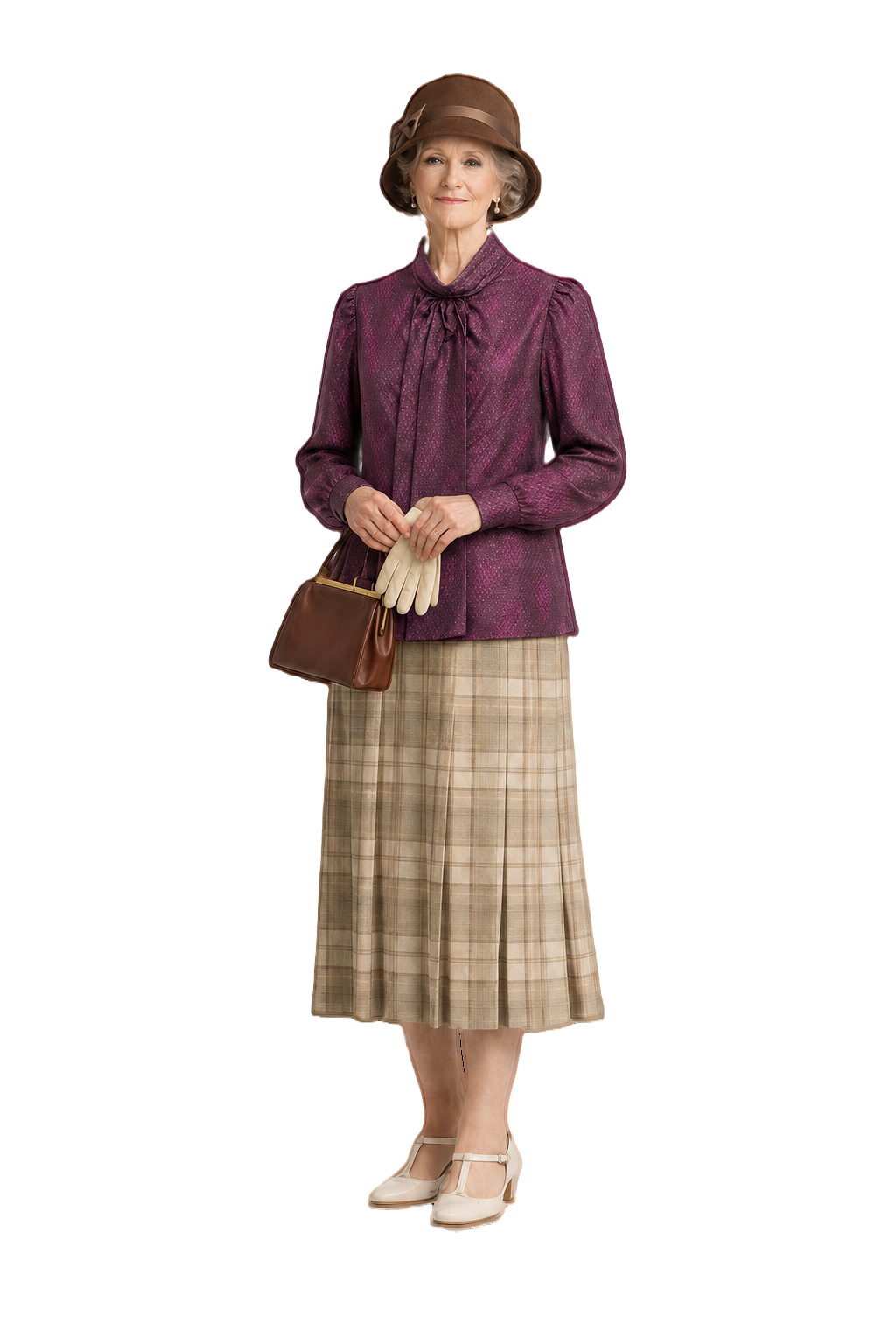 1920s Burgundy Polyester Blouse - Model