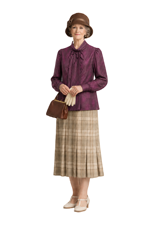 1920s Burgundy Polyester Blouse - Model