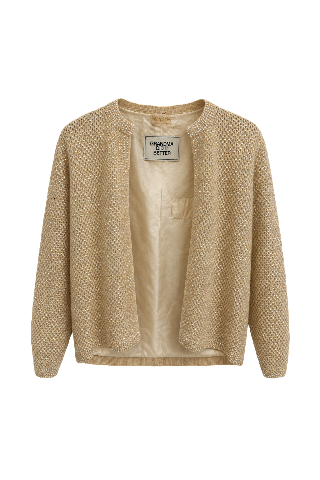 1940s Cream White Knit with Sequins Cardigan - Front View