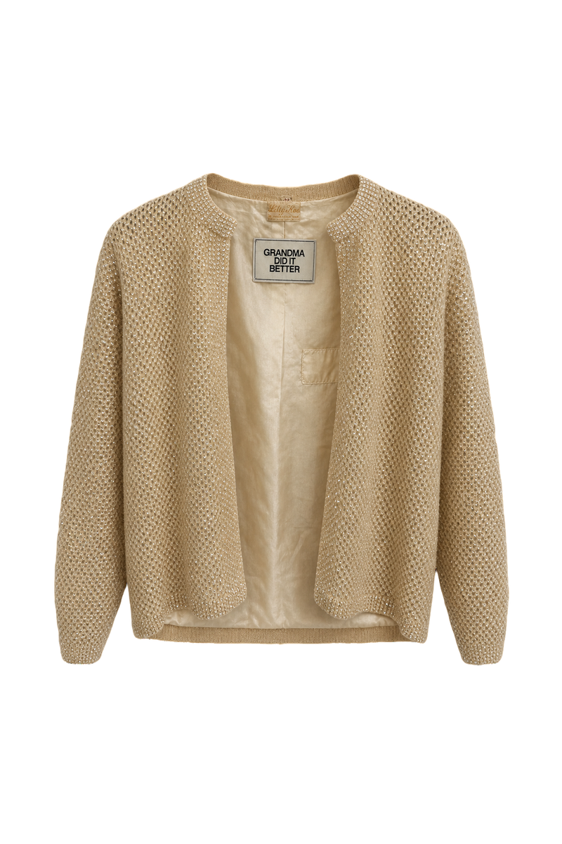 1940s Cream White Knit with Sequins Cardigan - Front View