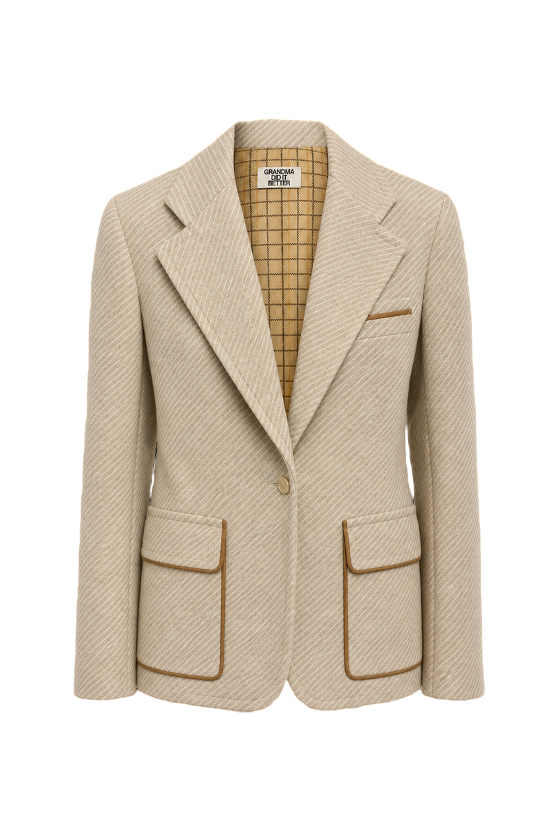 1970s Cream Wool Blend Blazer - Front View