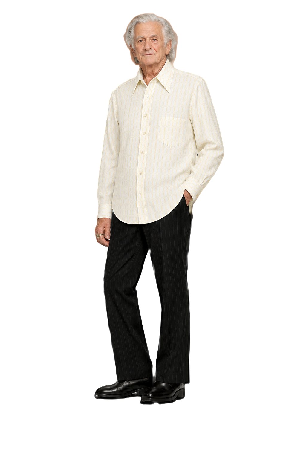 1970s Cream White Polyester Shirt - Model