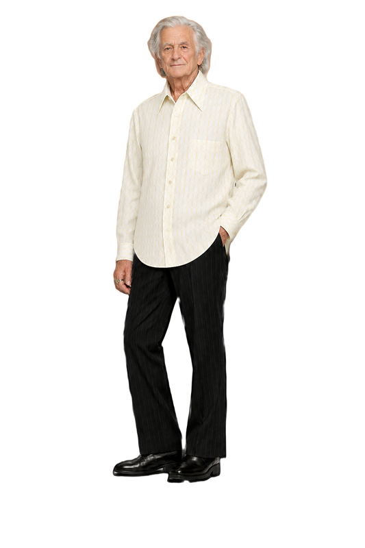 1970s Cream White Polyester Shirt - Model