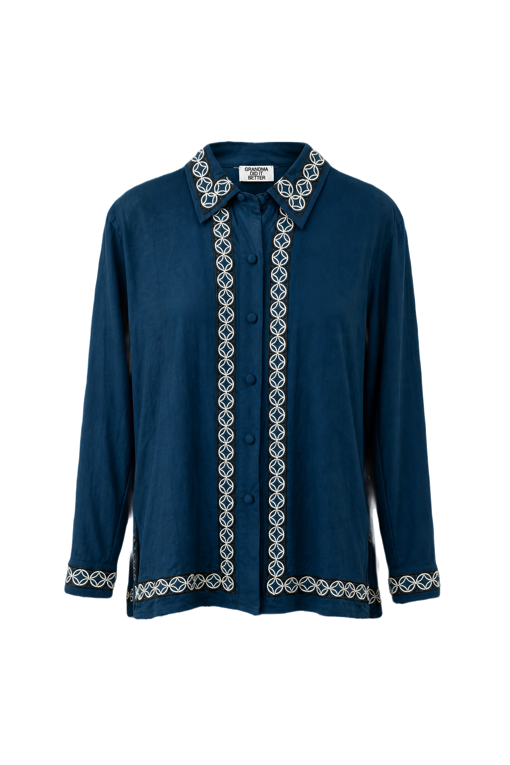 1980s Teal Blue Polyester Blouse - Front View