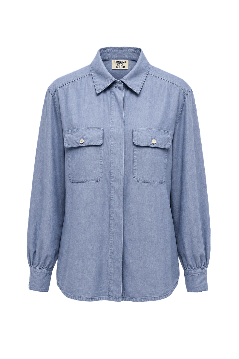 1980s Light Blue Denim Shirt - Front View