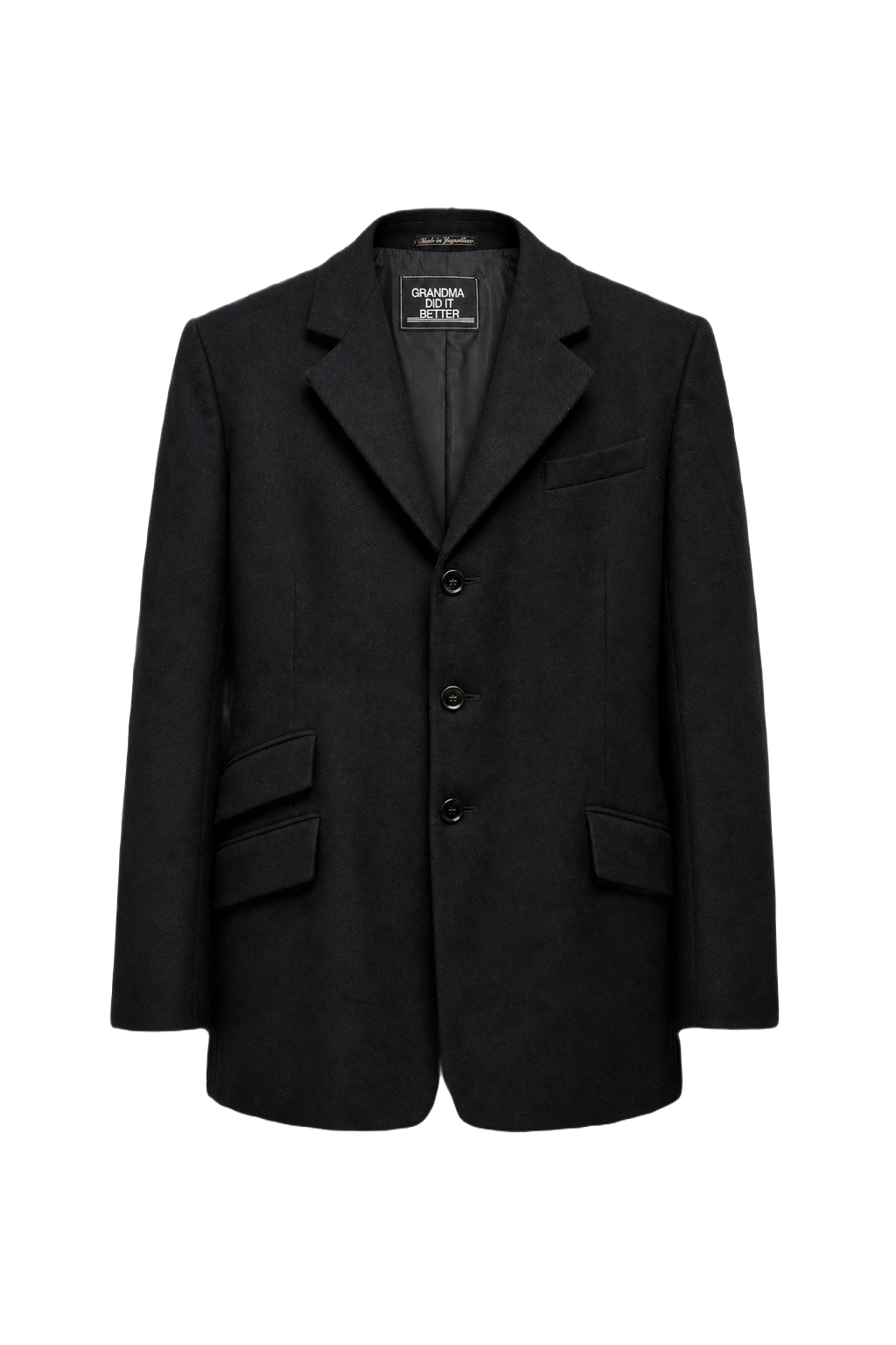 1990s Black Wool Blend Blazer - Front View