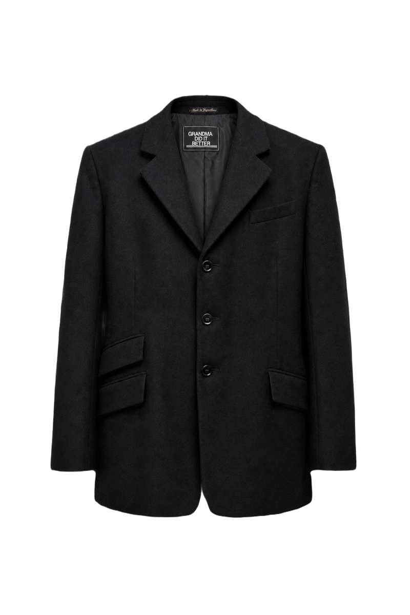 1990s Black Wool Blend Blazer - Front View
