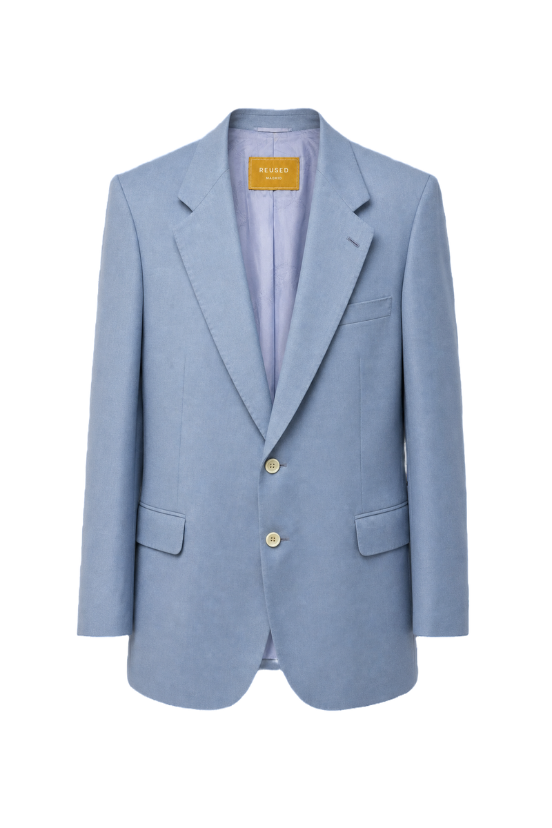 1980s Light Blue Wool Blazer - Front View