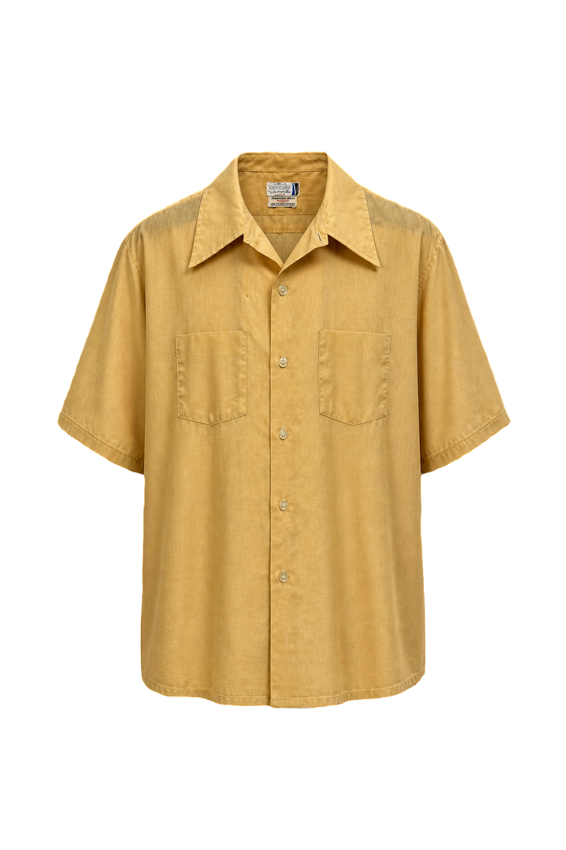 1970s Beige Polyester Shirt - Front View