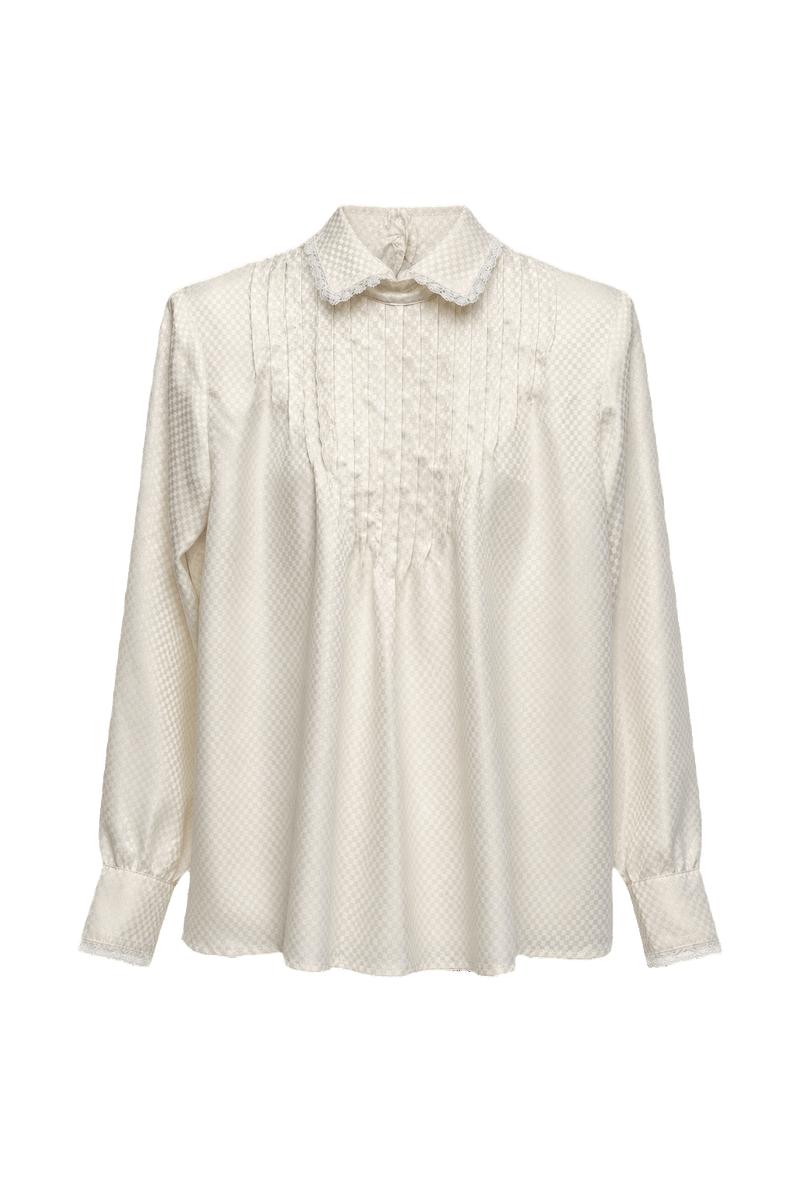 1980s Cream Polyester Blouse - Front View
