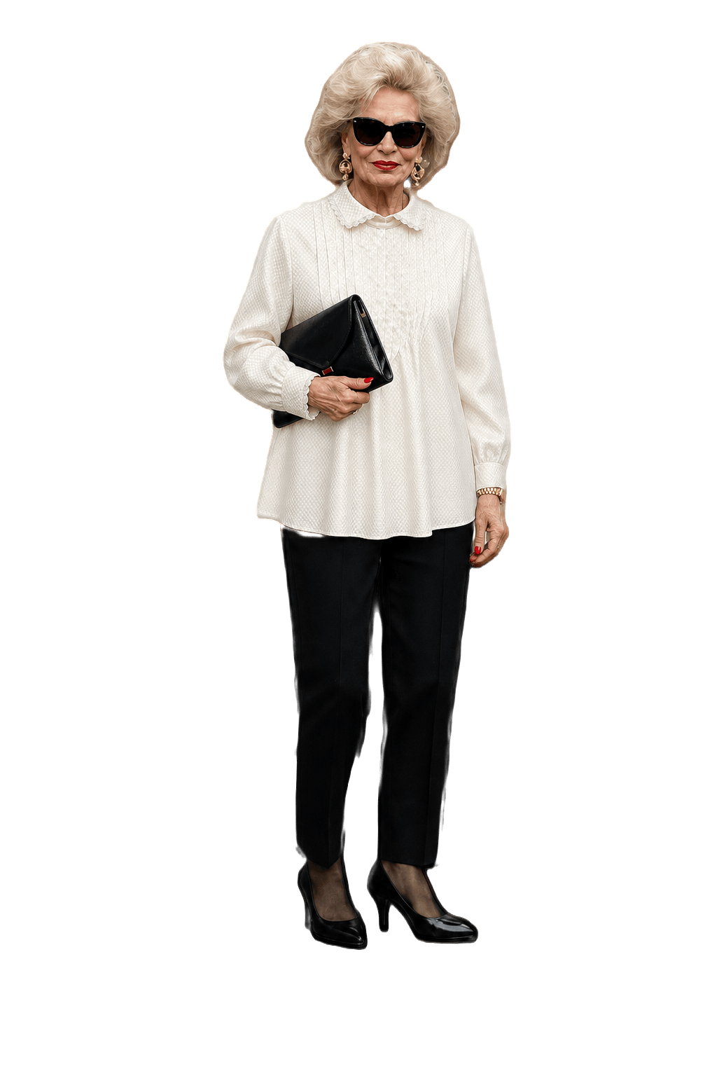 1980s Cream Polyester Blouse - Model