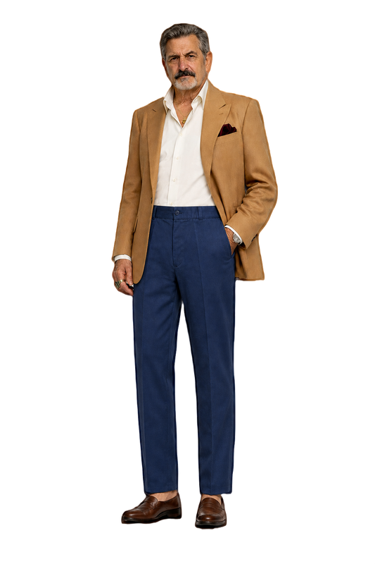 1980s Navy Blue Wool Blend Trousers - Model