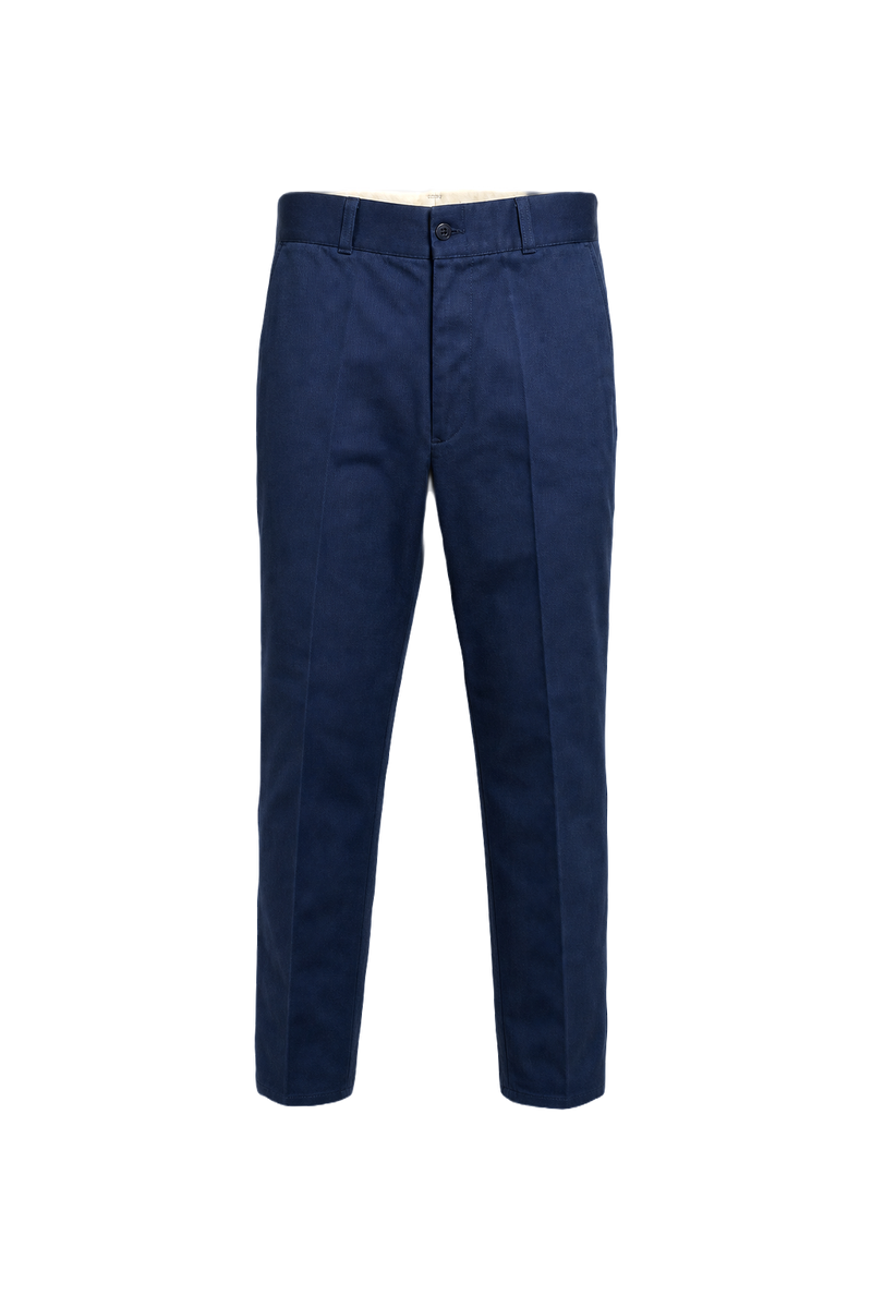 1980s Navy Blue Wool Blend Trousers - Front View