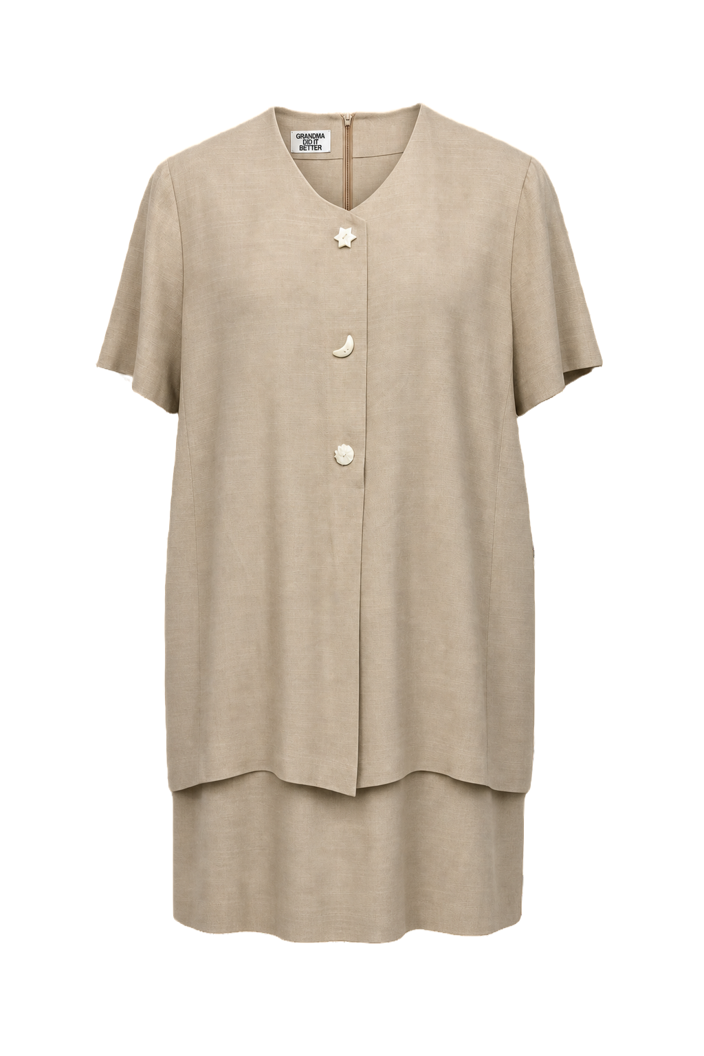 1980s Beige Cotton Blend Dress - Front View