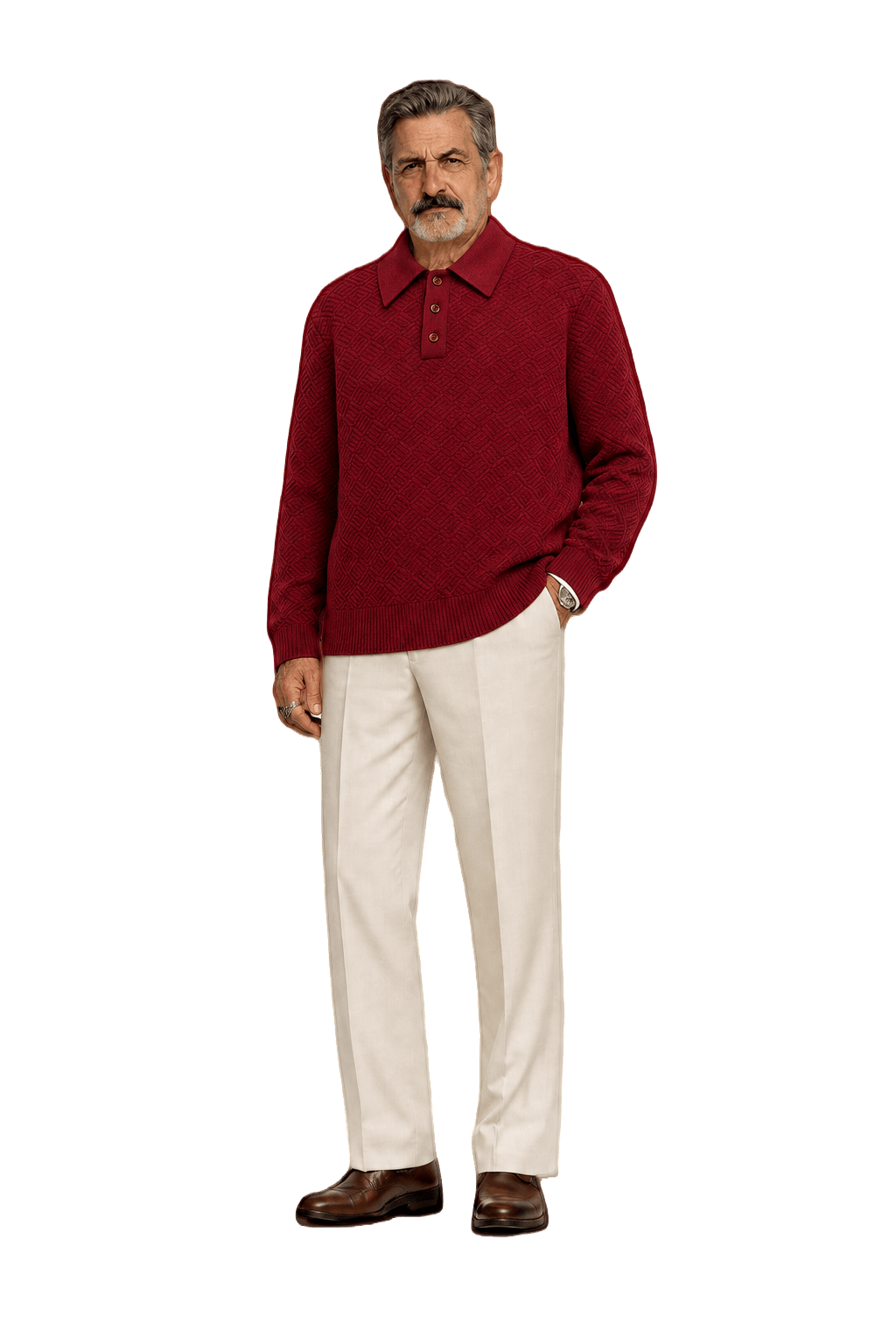 1980s Burgundy Cotton Blend Sweater - Model