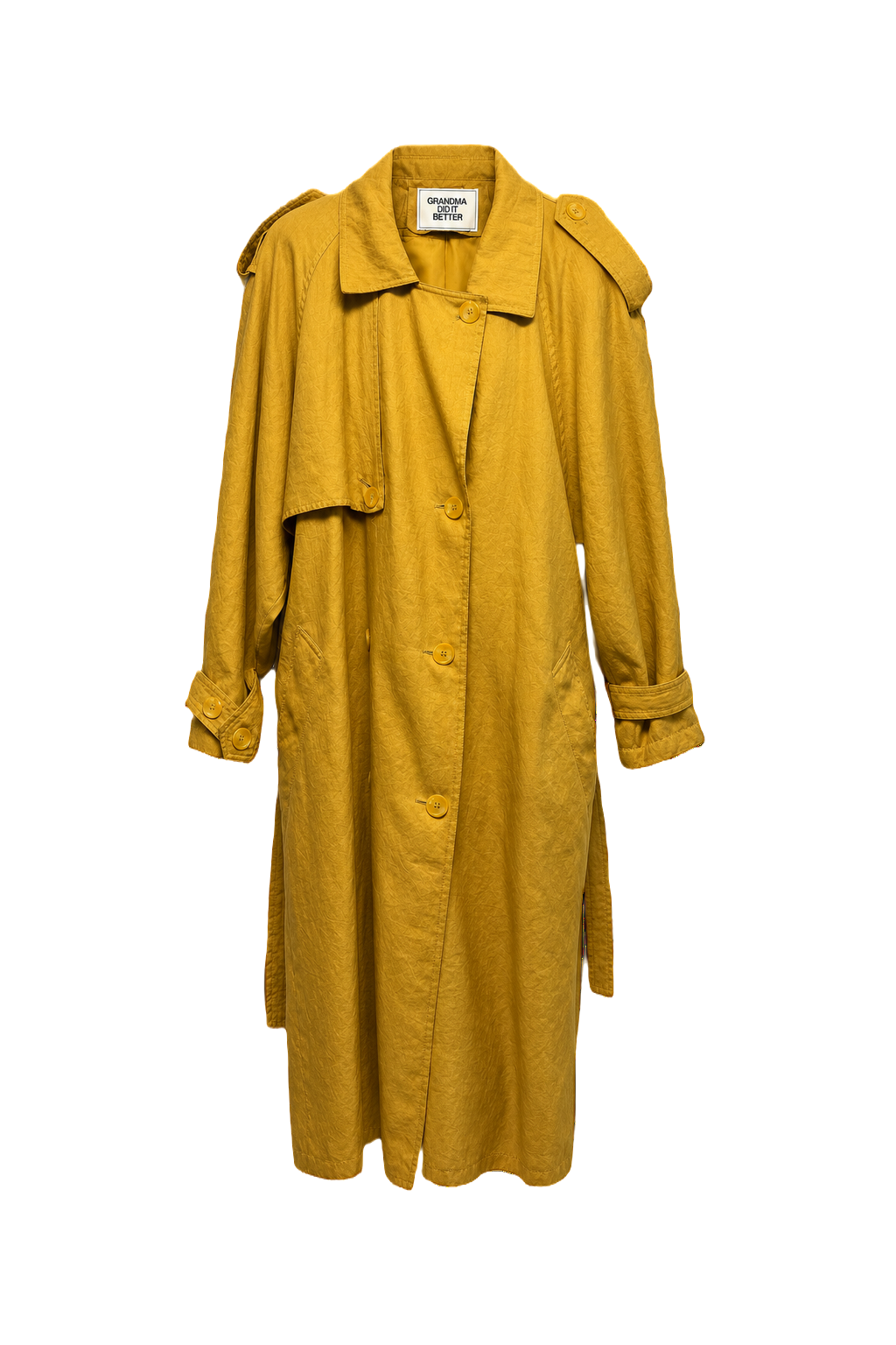1980s Mustard Yellow Cotton Trench Coat - Front View