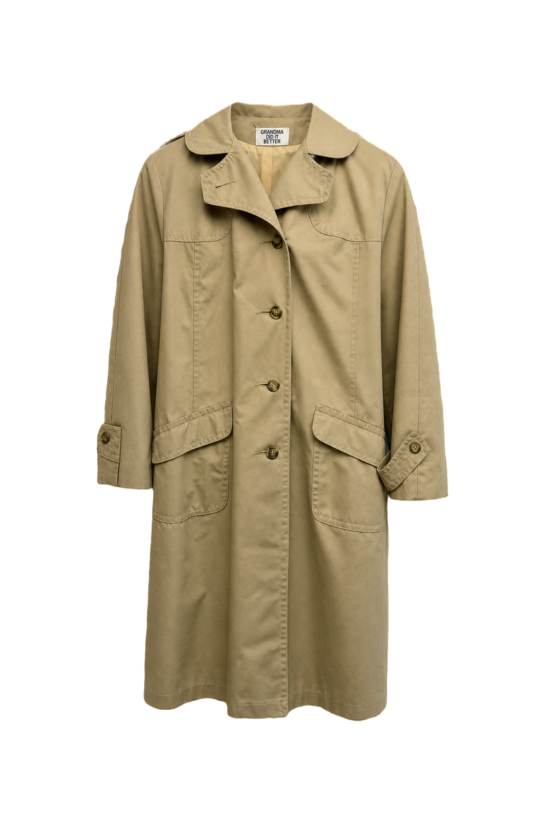 1980s Beige Cotton Trench Coat - Front View