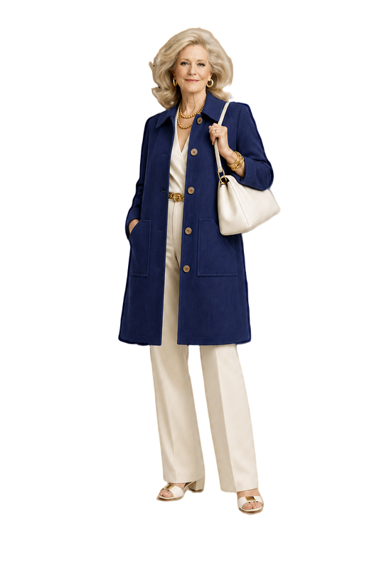 1970s Navy Blue Wool Coat - Model