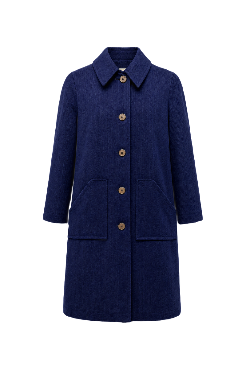 1970s Navy Blue Wool Coat - Front View