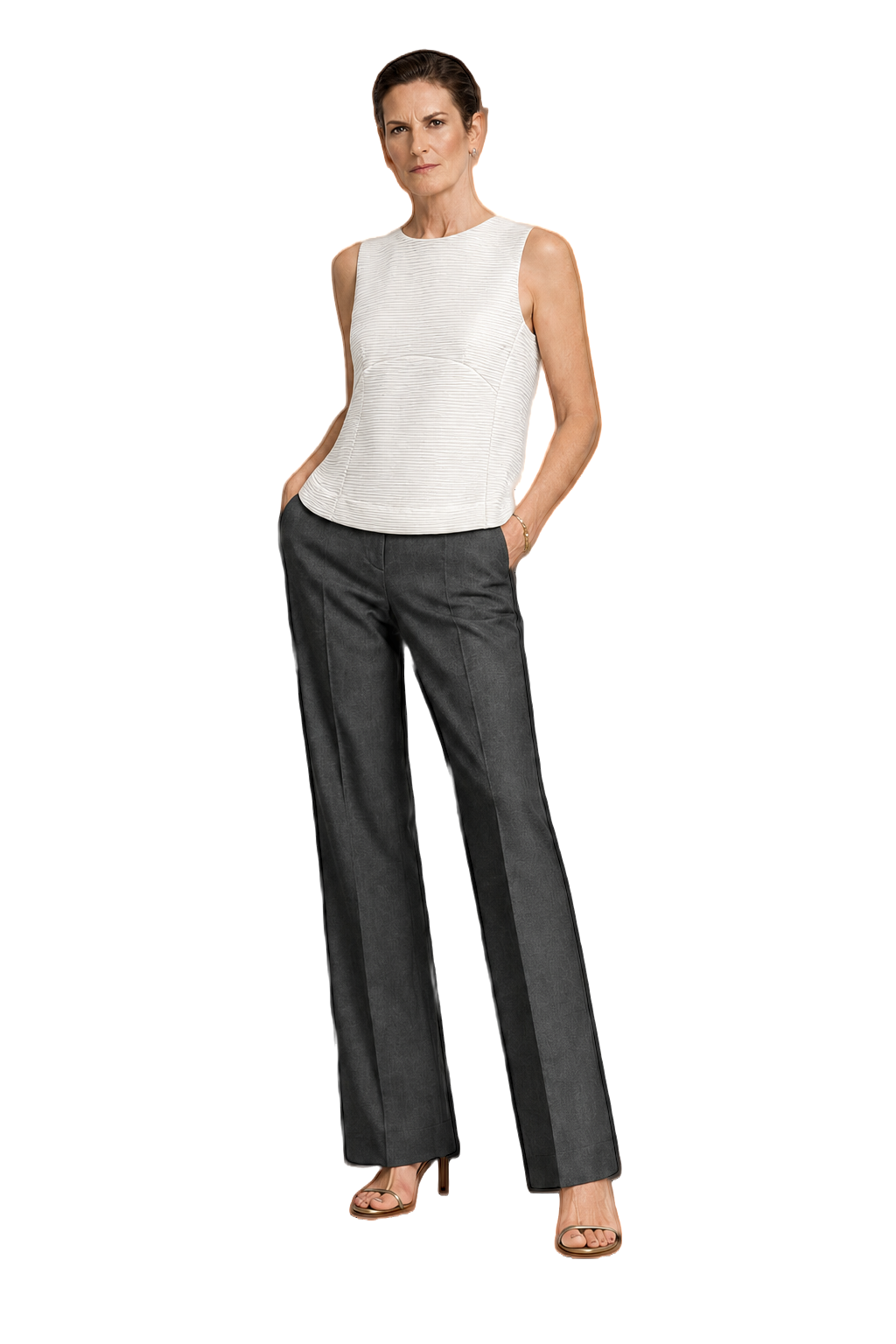 1990s Off-White Cotton Blend Sleeveless Top - Model