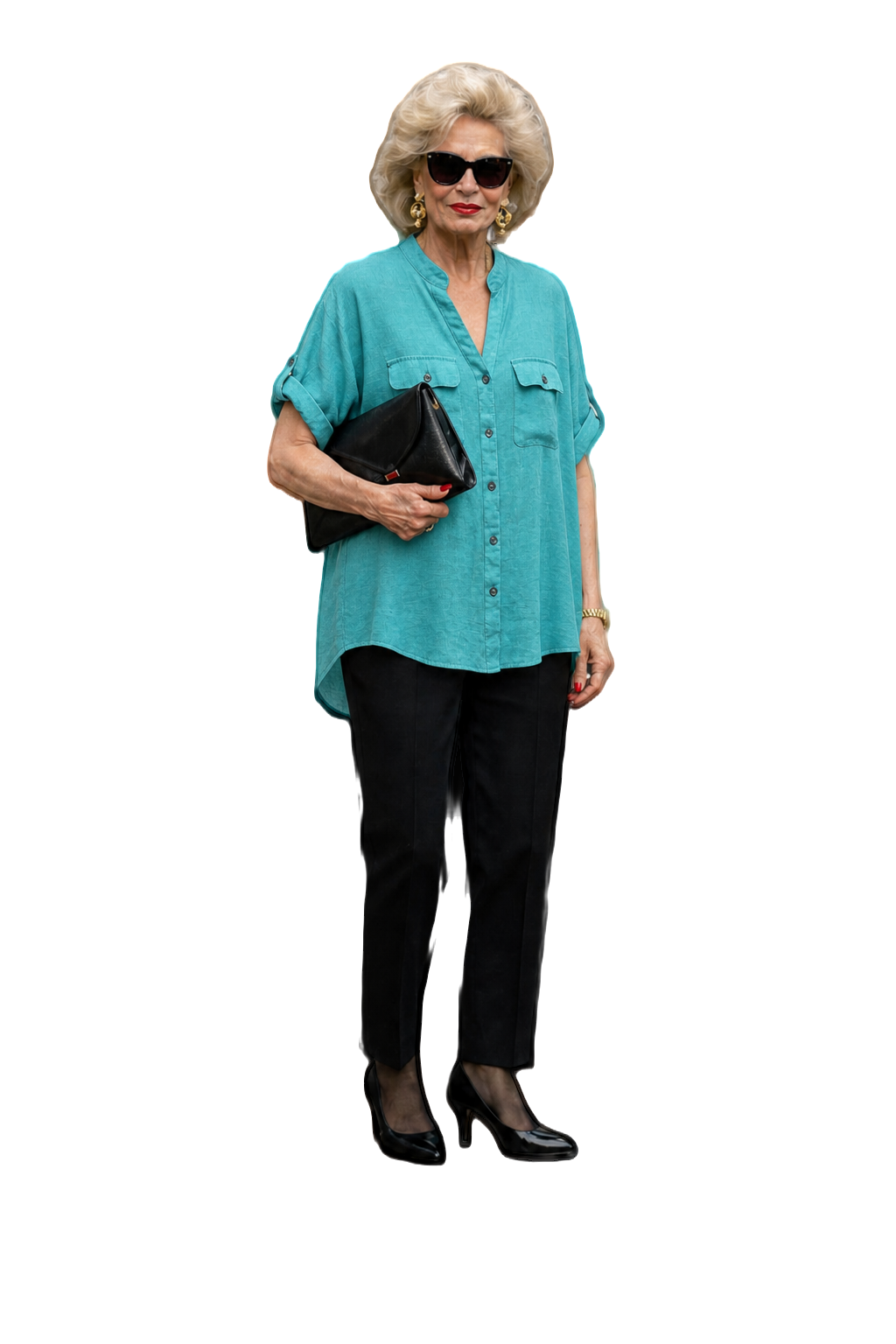 1980s Teal Cotton Blend Shirt - Model