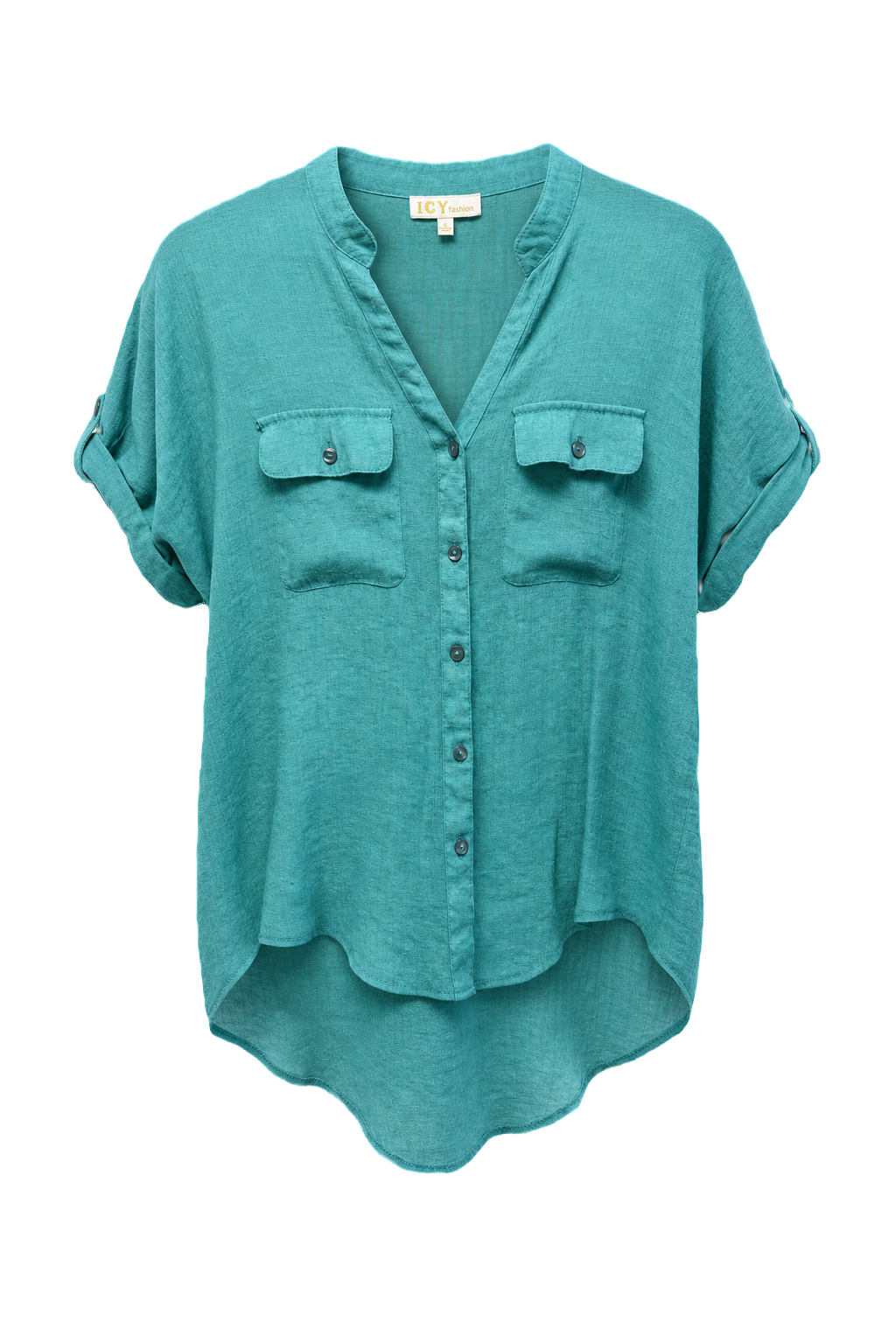 1980s Teal Cotton Blend Shirt - Front View