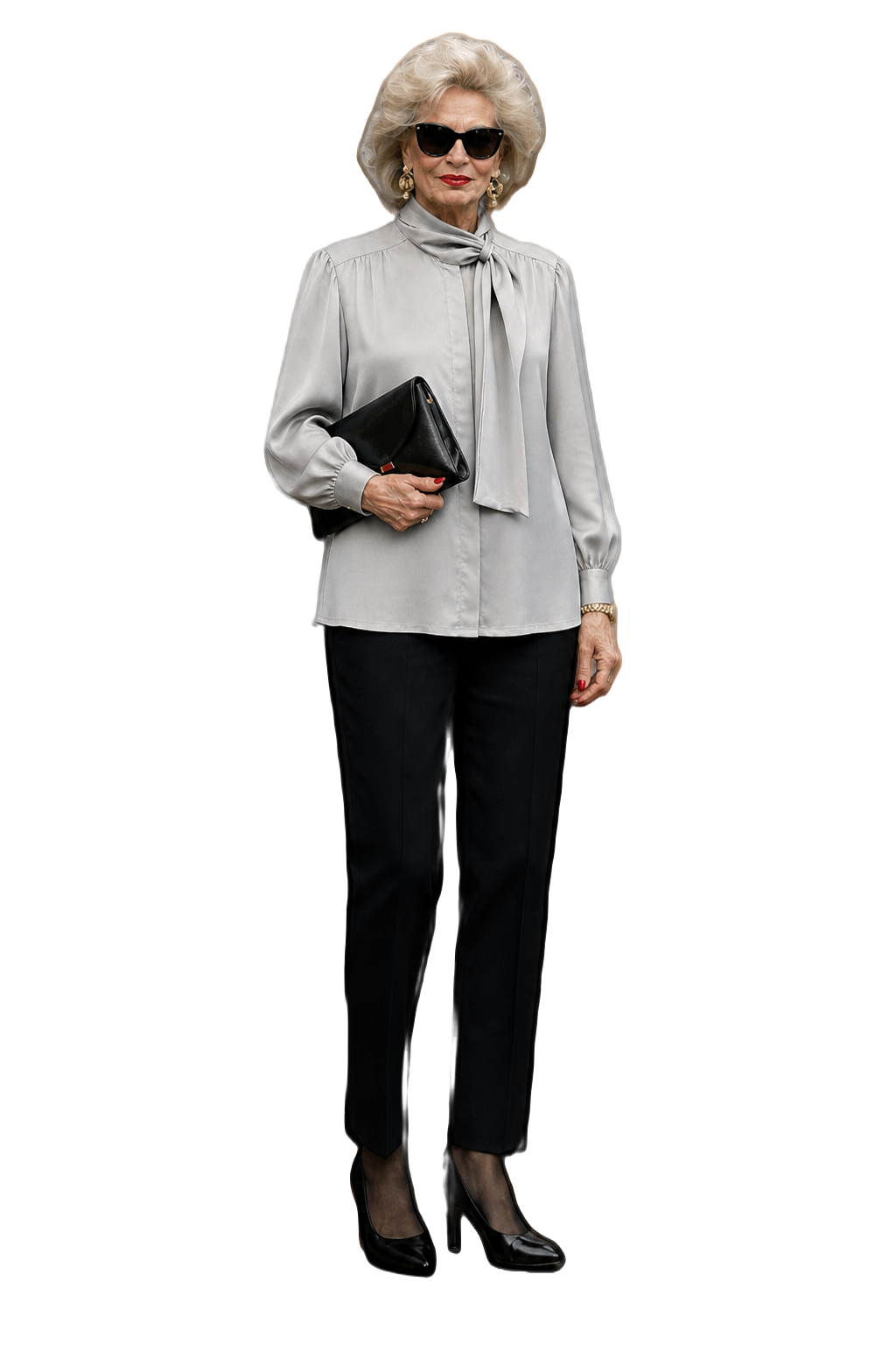 1980s Light Grey Silk Blouse - Model