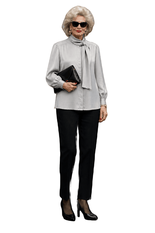 1980s Light Grey Silk Blouse - Model