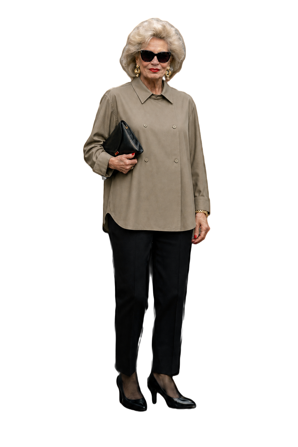 1980s Olive Green Satin-Like Button-Down Shirt - Model