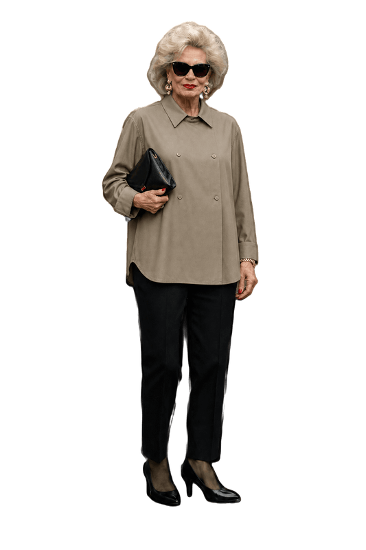 1980s Olive Green Satin-Like Button-Down Shirt - Model