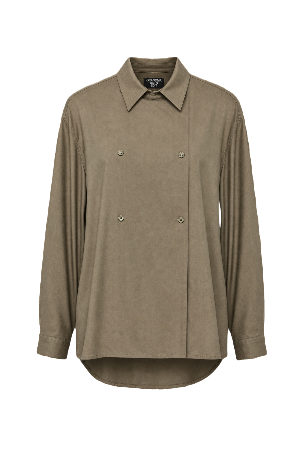 1980s Olive Green Satin-Like Button-Down Shirt - Front View