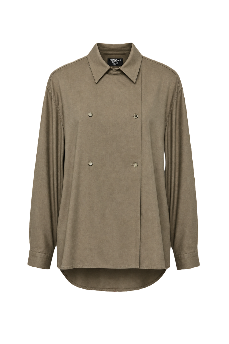 1980s Olive Green Satin-Like Button-Down Shirt - Front View