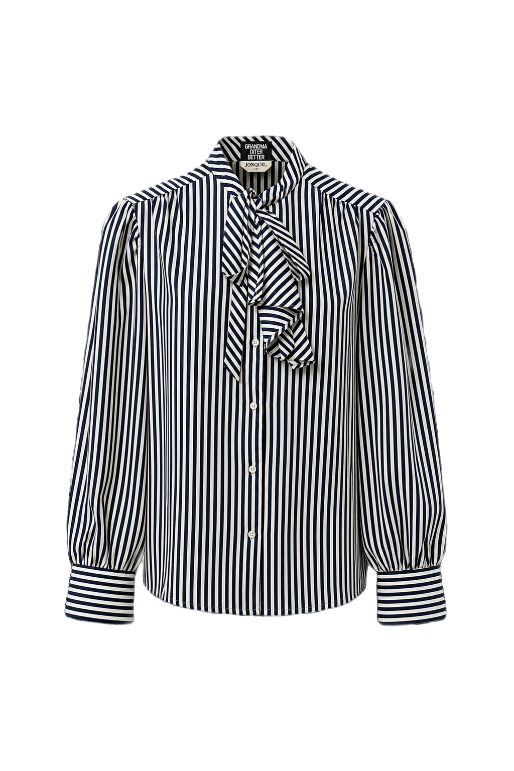 1980s Navy Blue Cotton Blend Blouse - Front View