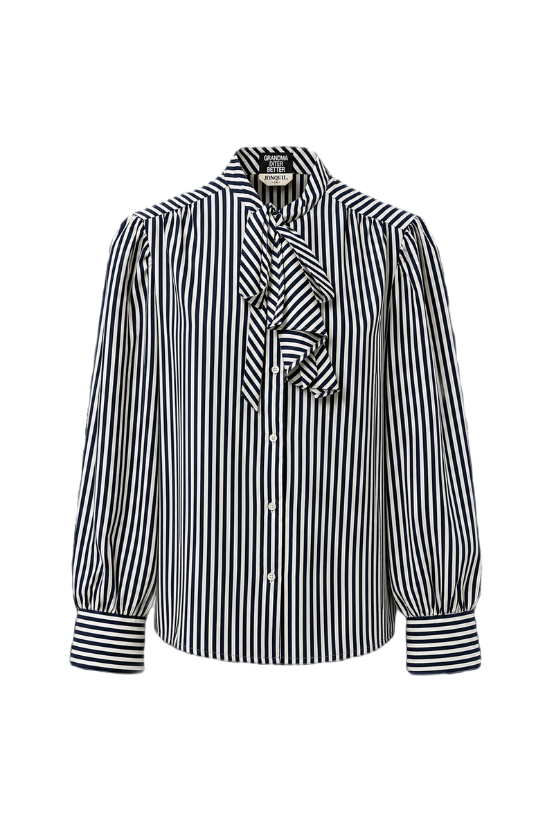 1980s Navy Blue Cotton Blend Blouse - Front View